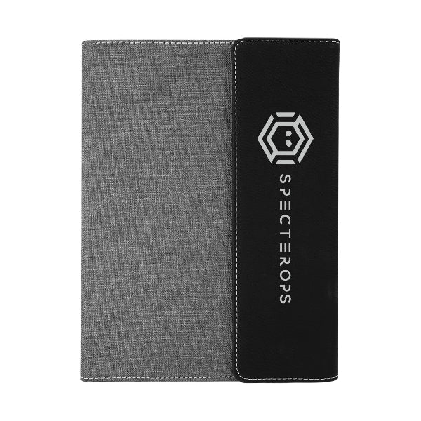 Mini Laser Engraved Gray Canvas and Leather Portfolio with Notepad